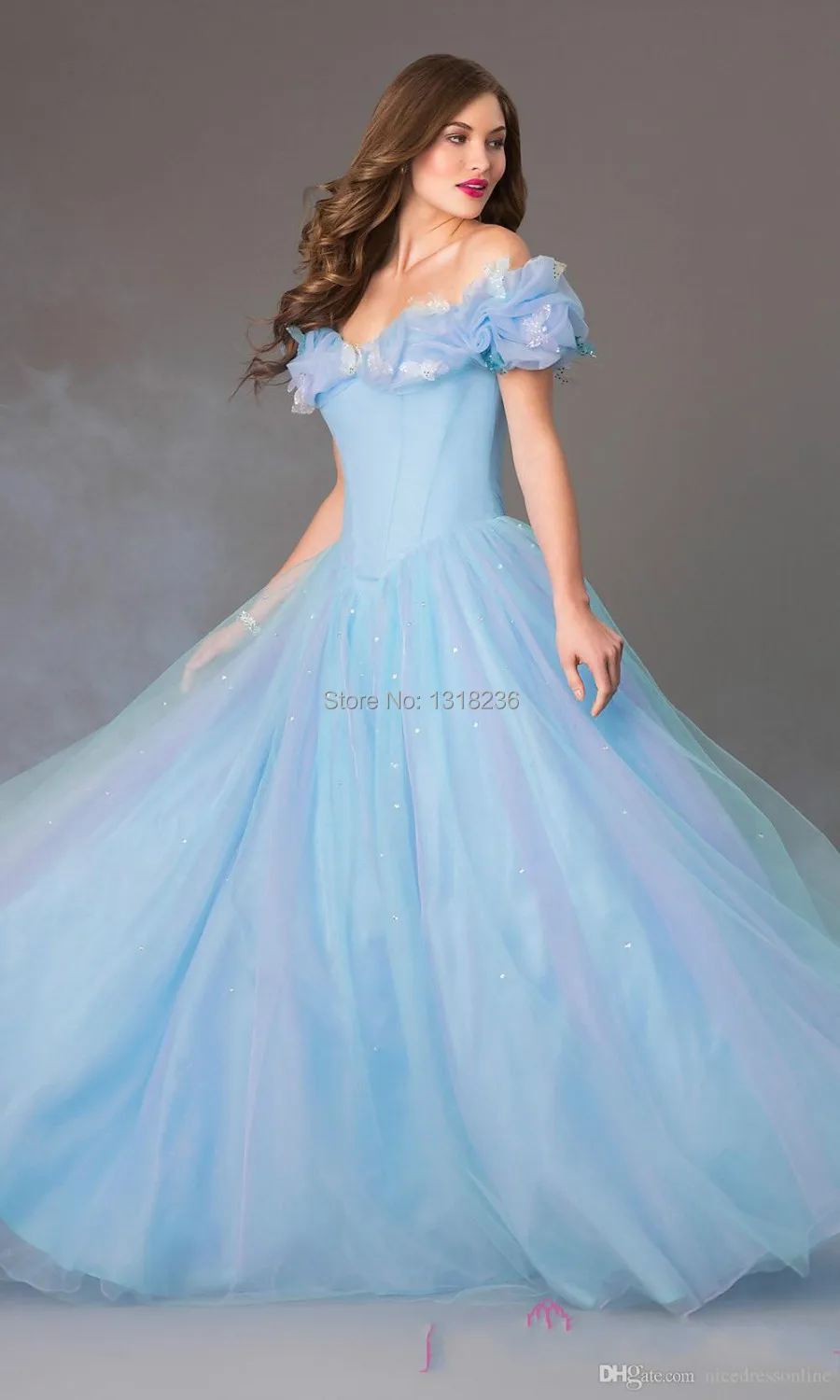Sky Blue White Ivory Chapel Train Liques Bridal Gown Ball Sky Blue White Ivory Chapel Train Liques Bridal Gown Ball Scoop Organza Cinderella Wedding Dresses In From Weddings Events On