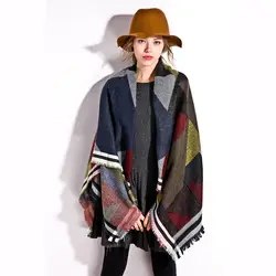 Геометрический хит цвет женские зимние пончо Винтаж одеяло кашемировая шаль модные теплые цвет FUL леди шарфы для женщин оптовая продажа