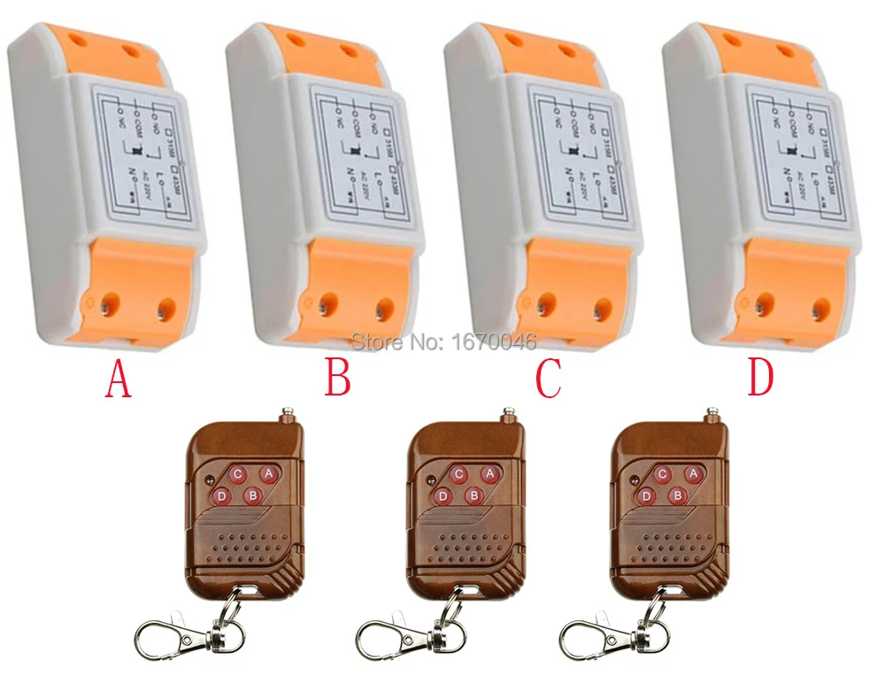 

New AC220V 1CH 10A Wireless RF Remote Control Switch3*Transmitter+ 4*Receiver For Access/door System