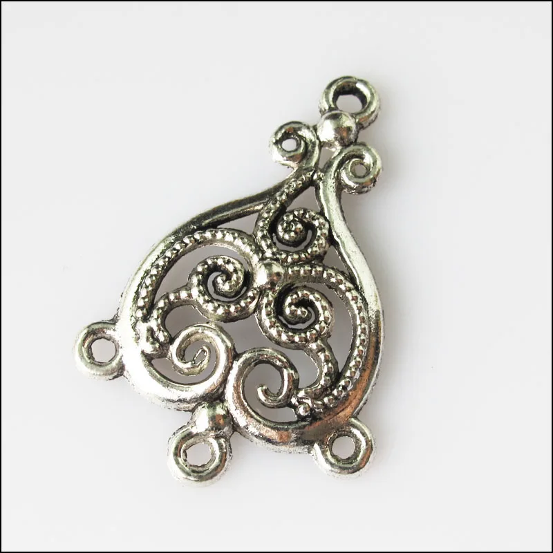 

New 4Pcs Tibetan Silver Tone Heart Flowers Charms Pendants Connectors 25x37mm