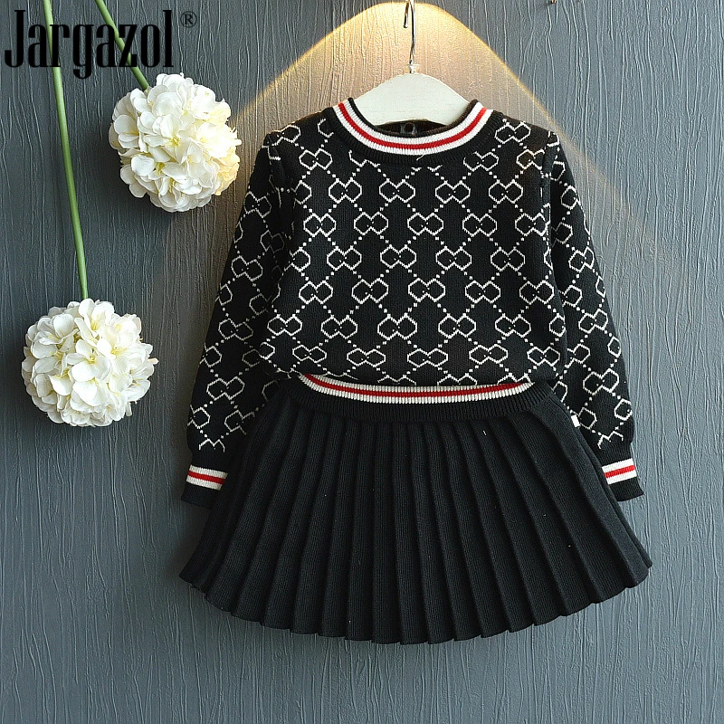 

2019 Girls Winter Clothes Set Long Sleeve Sweater Shirt and Skirt 2 Pcs Clothing Suit Spring Outfits for Kids Girl's Clothes