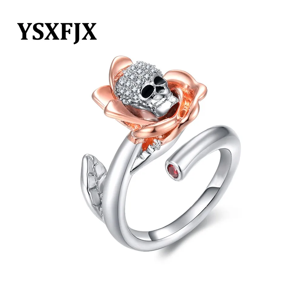 YSXFJX Halloween punk wind decoration ring plating Skull Skeleton zircon personality women rose opening | Украшения и аксессуары
