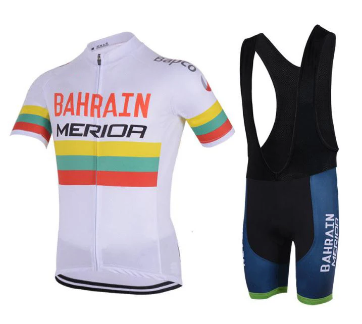 

Bahrain MERIDA 2018 Men White Summer Short Sleeve Set Cycling Jersey Quick Dry Bib Shorts Ropa Ciclismo Clothing Bike Clothes