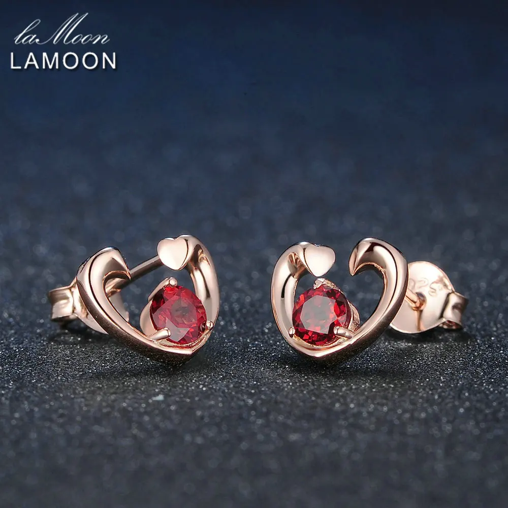 Модные серьги гвоздики LAMOON 0 6 ct 100% с натуральным красным гранатом серебряные