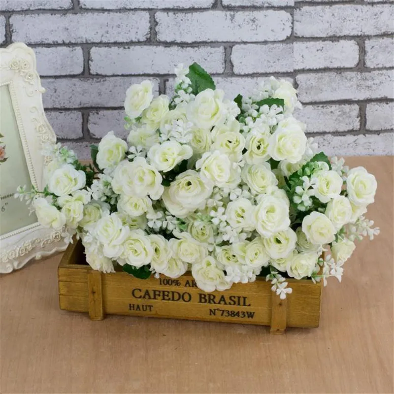 

Fake Rose Bunch (5 stems/piece) 30cm/11.81" Length Artificial Flowers Roses with White Plastic mini Flower for Home Decorative