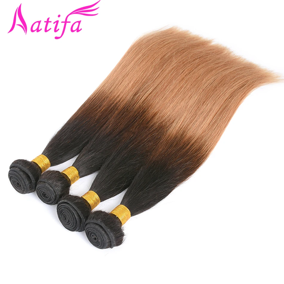 4 Bundles Brazilian Straight Hair Ombre Hair Bundles T1B/27 Color Aatifa Remy Hair Extension Human Hair Weave Bundles 10-28 inch