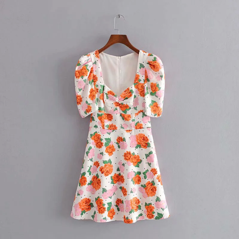 

Women's V-Neck Dress Fashion Daisy Print Summer Trend Rear Tie Sleeve Dress Fashion Sweet Beach Mini Slim Dresses