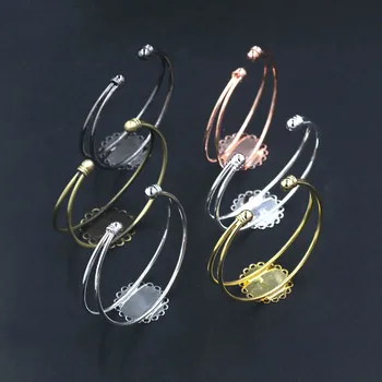 

20mm Open Cuff Bangle Settings Blank Bases Flat Circle Lace Glue Pads Cabochon Bracelet Findings DIY Making Multi-color