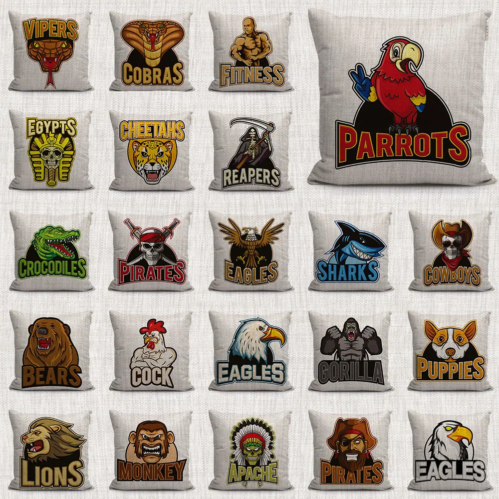 New Hot Kartun Hewan Logo Bantal Kasus Eagles Buffalo Emu Pirates