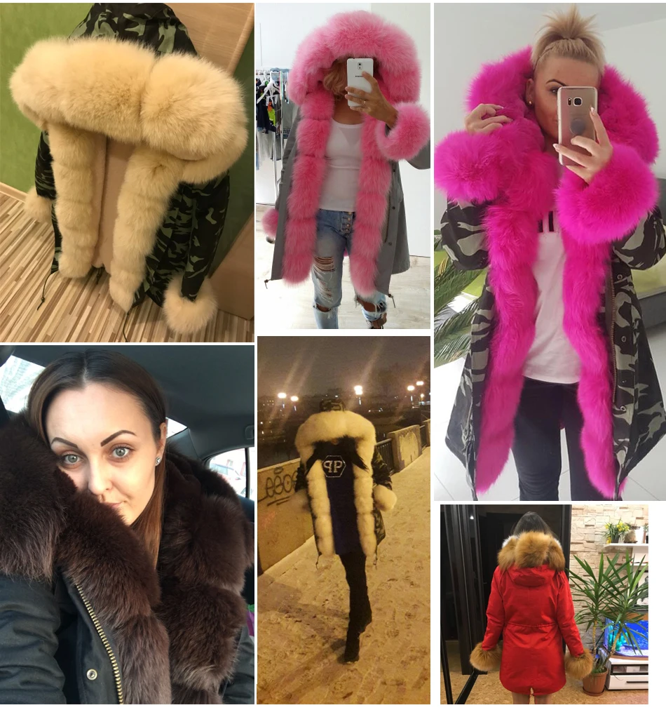 Бренд OFTBUY, новинка, длинная камуфляжная зимняя куртка, женская верхняя одежда, толстые парки, натуральный Лисий мех, воротник, пальто с капюшоном, pelliccia