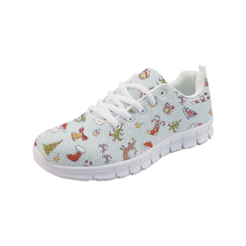 

THIKIN Lightweight Nets Surface Lace-up Schoenen Vrouw 3D Cute Christmas Tree Print For Zapatos Verano Mujer 2019 Flats Shoes