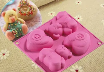 

fondant Cake design 4 hole gift Bear & Heart Shaped silicone bakeware Pastry decorating flexible nonstick mould free shipping