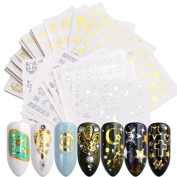 

20pcs/Set Mixed Designs Gold Silver Nail Water Stickers Flowers Stars Necklace Sliders Nail Art Decorations Manicure TRSTZ-Y20
