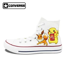 Белые Converse All Star Белый мальчиков обувь для девочек Аниме Покемон Пикачу Eevee Umbreon Дизайн ручной росписью обувь Для женщин мужские кроссовки 9908
