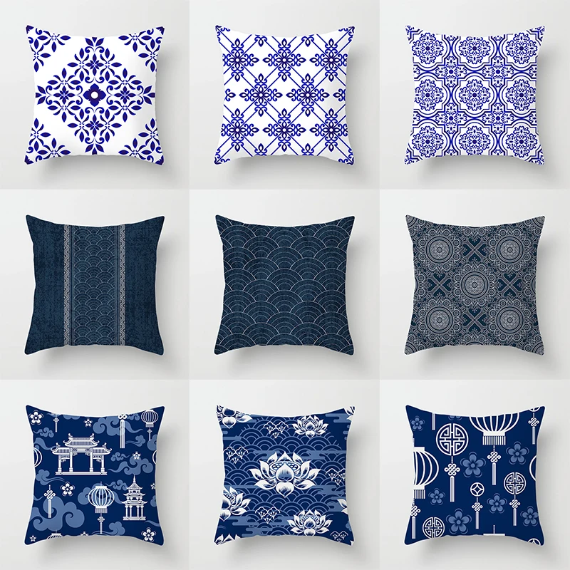 

45*45cm Simplicity Cushion Cover Blue Mandala Bohemia Indian Flower print decorative Pillow cover super soft Car Seat Pillowcase