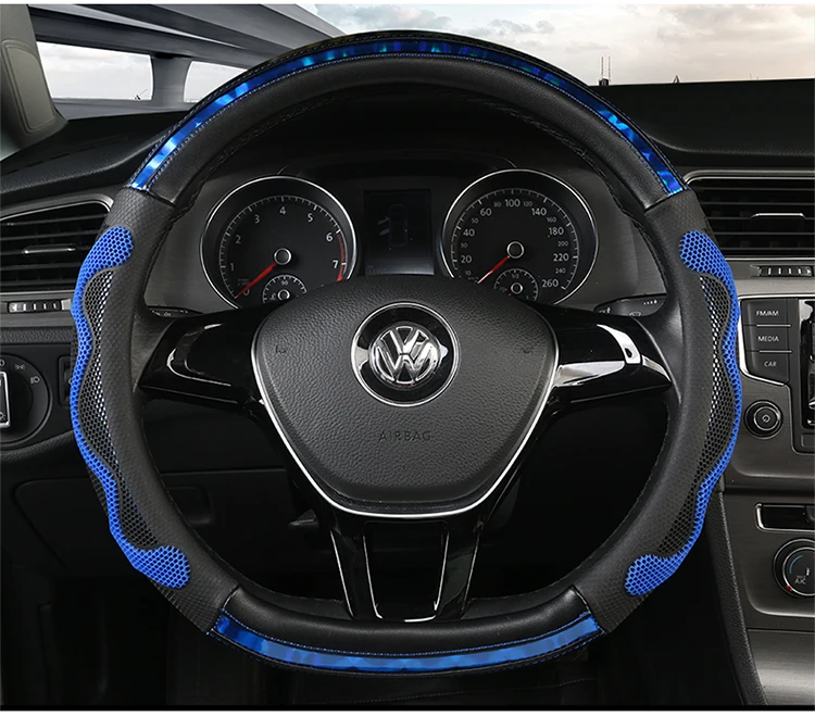 KKYSYELVA D Shape Leather Car Steering Wheel Cover Four Seasons Steering Wheel Hubs ForInterior Accessories