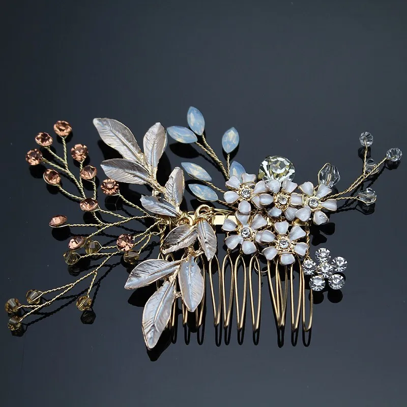 Sparkly Hair Accessories Stunning Flower Crystal Wedding Hair Comb Gold Leaf Opal Hair Vine