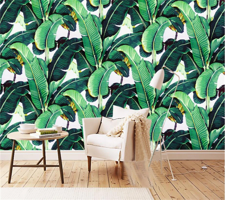 beibehang Custom 3d wallpaper European vintage hand-painted rainforest plant banana leaf Idyllic wall paper background wall