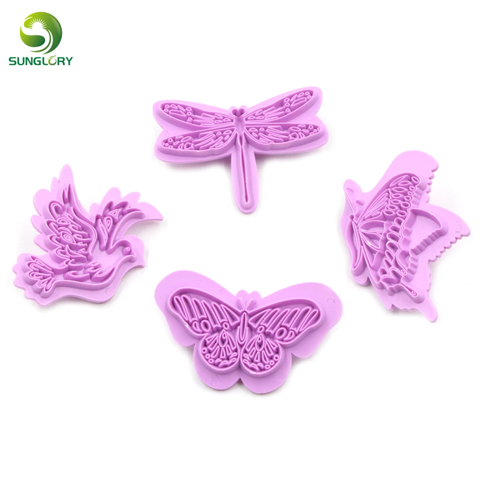 

4PCS Plastic Fondant Cookie Mold Butterfly Dragonfly Bird Shaped Cookie Cutters Biscuit Mold Cake Decorating Tools Baking Mold
