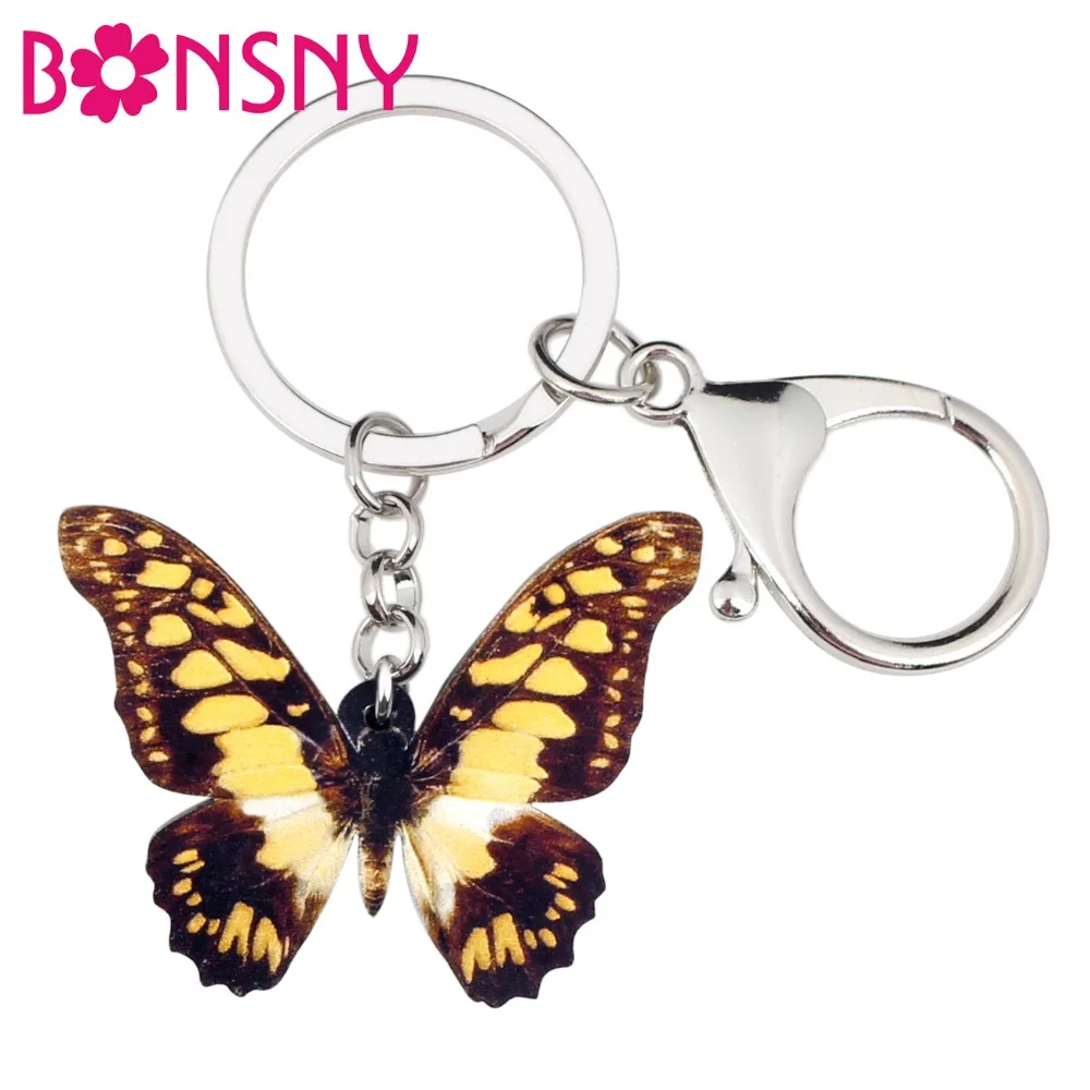 Bonsny акриловая Новинка Papilio Machaon бабочка брелок для ключей кольцо животное