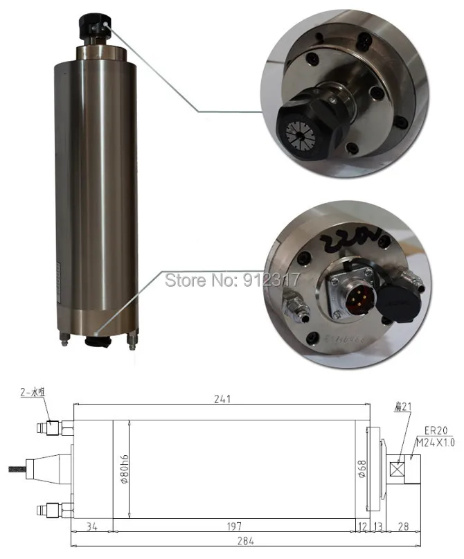 ER20 мотор шпинделя с водяным охлаждением 2.2квт AC220V 1500 об/мин-12000 об/мин мотор шпинделя с низкой скоростью для бурения