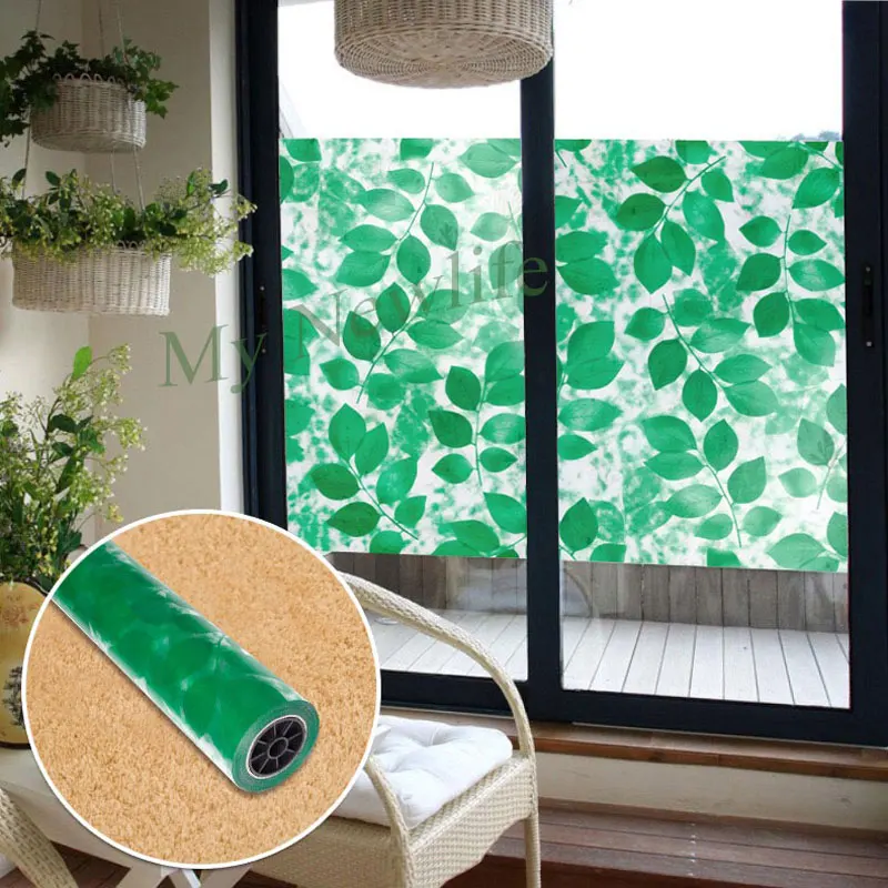 Green Leaves Frosted Window Film Glass Sticker Room Privacy Protection