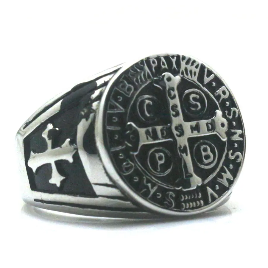 

Ladys Size 5 To 10 CSPB CSSML NDSMD Saint Benedict of Nursia Christianity Jesus Exorcism Cross Ring 316L Stainless Steel