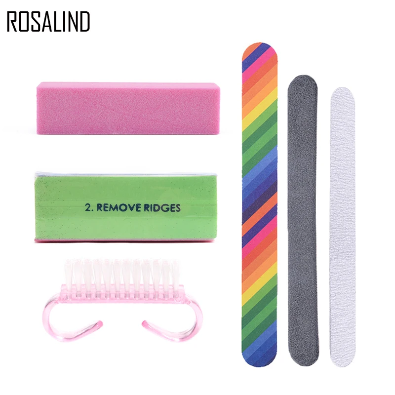 

ROSALIND Nail polishes 6PCS/Lot Nail Cleaning Set For Manicure With Sand Buffer Sticks Clean Brush Nail Art Kit For Manicure