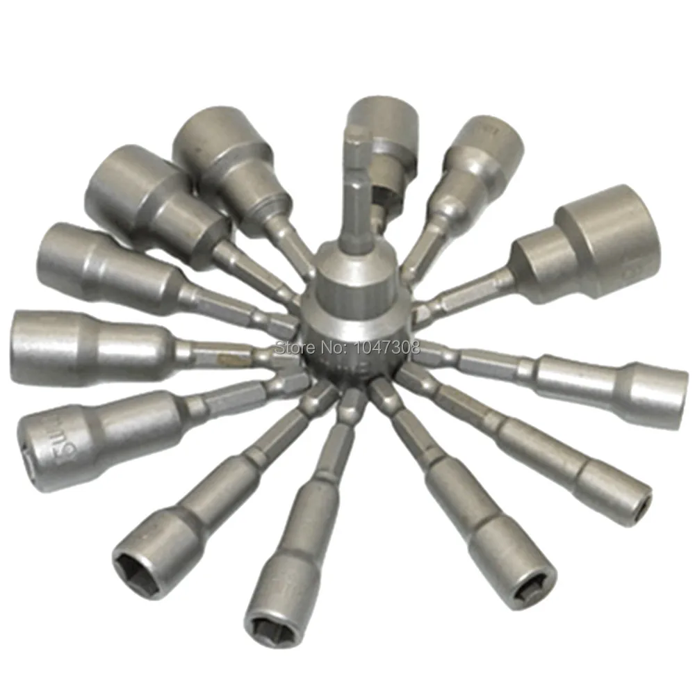 

14pcs 1/4" Hex Magnetic Nut Driver Set Metric Socket Impact Drill Bits Socket Bit 6, 7, 8, 9, 10, 11, 12 ,13,14,15,16,17,18,19mm