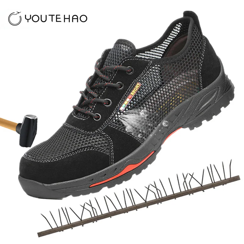 

Safety shoes steel toe caps summer breathable deodorant lightweight anti-smashing stab-resistant casual safety site shoes