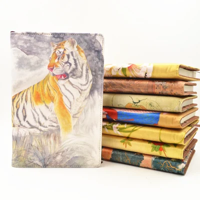 Большой окрашенный твердый переплет бизнес китайская записная книжка подарок винтажный цвет взрослый дневник шелковая парча традиционное ремесло блокнот - Цвет: tiger