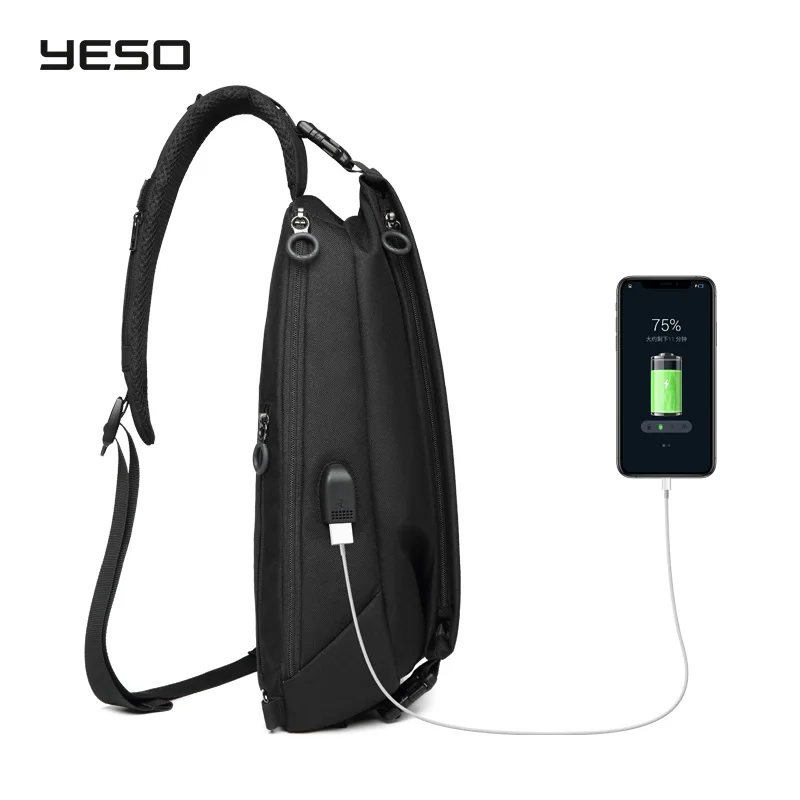 YESO модные сумки через плечо с USB слинг груди мешок Водонепроницаемый легкая сумка