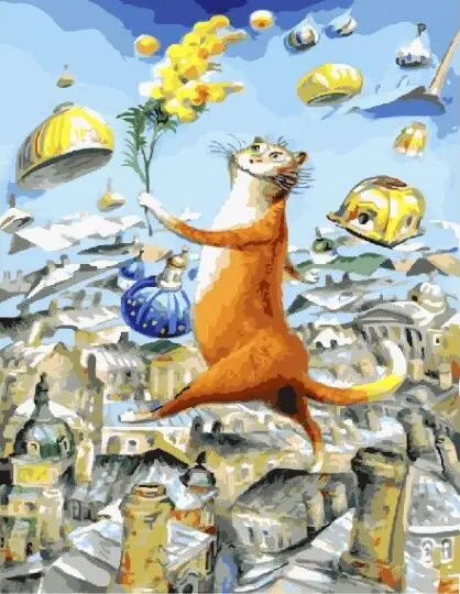 cat Walking on roofs DIY Framed Oil Painting By Numbers Animal Pictures Canvas Painting For Living Room Wall Art Home Decor