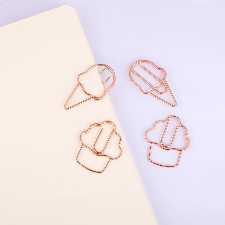 

Ice Cream Rose Gold Paper Clip Cartoon Creative Form Old-fashioned Paper Clip Bookmark Stationary Office Clip Paperclips Metal
