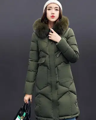 Зимнее женское пальто, утепленное хлопковое пальто с длинным мехом, зимняя женская одежда большого размера, плотная одежда, Женская парка, верхняя одежда OK268 - Цвет: Army green
