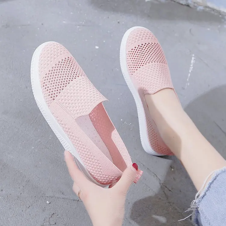 Кроссовки Женская прогулочная обувь женская уличная обувь без шнуровки Дышащие носки Кроссовки Женская повседневная обувь Feminino - Цвет: pink