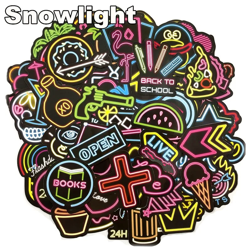 50pcs Waterproof Creative Neon Lights Fashion Style Graffiti Stickers for Moto  Suitcase Cool Laptop Stickers Skateboard Sticker