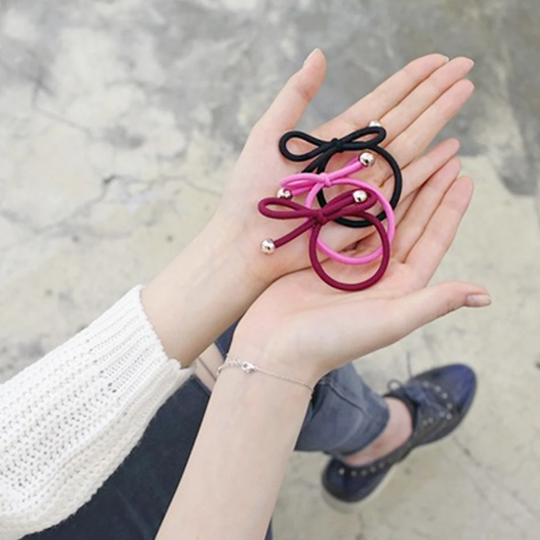 5pcs Fashion Women Elastic Hair Band Colorful Hair Tie Rope Bow Ring Rubber Ponytail Holder For Girls Accessories