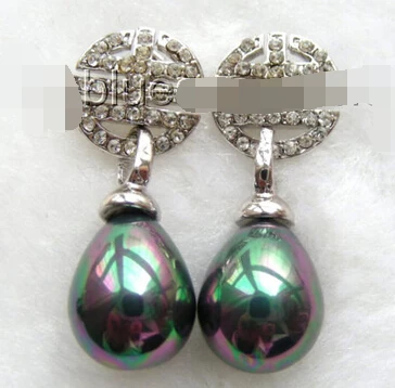 

ry00733 drip peacock black south seashell pearls earrings