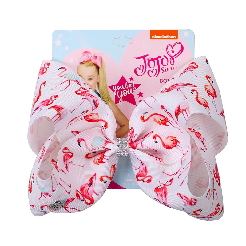 8 дюймов Jojo банты для девочек Jojo Siwa большие Фламинго напечатанные банты для волос для девочек с зажимами бант ручной работы аксессуары для волос