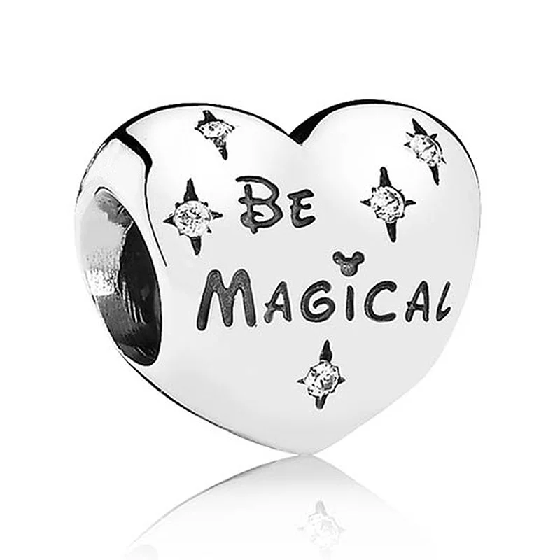 

Authentic 925 Sterling Silver Bead Charm Be Magical Love Heart With Crystal Bead Fit Pandora Bracelet Bangle Diy Jewelry