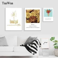 TAAWAA Gold Rose Flower Nordic Posters and Prints Life Quote Wall Art Canvas Painting Candy Decorative Picture for Living Room TAAWAA Gold Rose Flower Nordic Posters and Prints Life Quote Wall Art Canvas Painting Candy Decorative Picture for Living Room