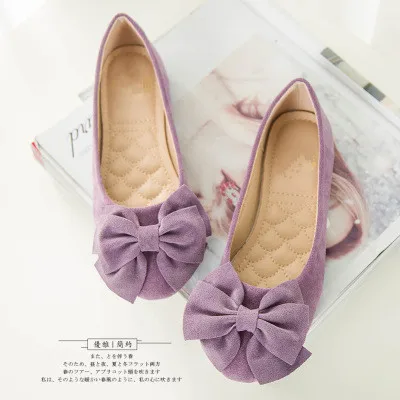 Весенняя женская классическая обувь на плоской подошве; удобная обувь из флока на плоской подошве; женская обувь с закрытым носком; 6 цветов; женская обувь с бантом; 34-43 - Цвет: Purple