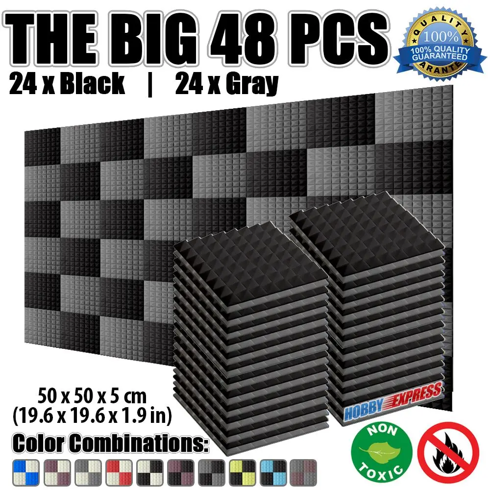 

Arrowzoom 19.6" x 19.6" x 1.9" 48 pcs Set Sound-Absorbing Panel Pyramid Studio Acoustic Foam Tile 5 Color Combinations KK1034