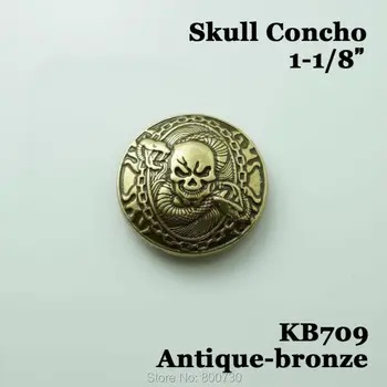 

(KB709) 10pc 1-1/8'' Western Skull Concho Leathercraft Tack Belt Saddle Biker Concho Antique-bronze