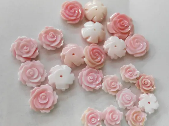 

half drille---high quality Genuine Pink Queen Conch Shell ,Pearl Shell Rose flower fluorial Hand Carved loose beads 12 15mm 20pc