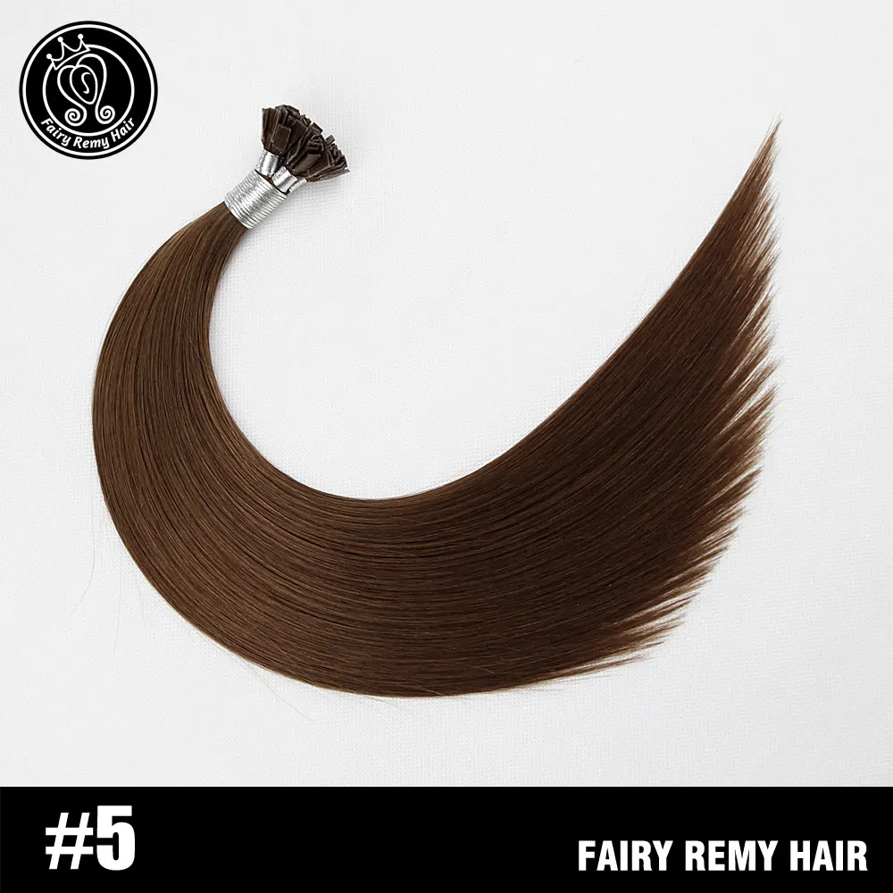 Сказочные волосы remy 0,8 г/локон 16 дюймов Натуральные Человеческие волосы Remy с плоским кончиком для наращивания шелковистые прямые темно-коричневые Предварительно Связанные кератиновые волосы - Цвет: #5