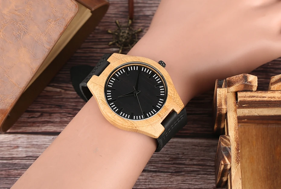 Top Gifts Super Pure Light Bamboo Case Watches Black Dial Analog Wood Watch Mens 100% Natural Casual Leather Quartz Wristwatches 2017 (15)