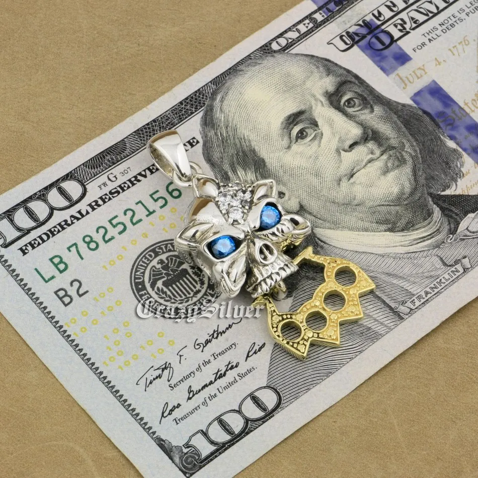 925 пробы Серебряный CZ Eyes Skull Knuckle Duster мужской Байкерский рокер панк кулон 9V026|pendant