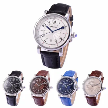 

Debert 43mm Leather Strap Calendar Date luxury top brand male clock sport Men Mechanical Automatic Wristwatch